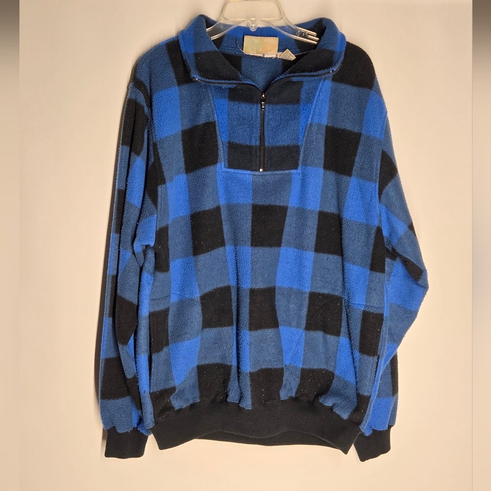 Trader Bay Blue and Black Plaid Quarter Zip Sweater